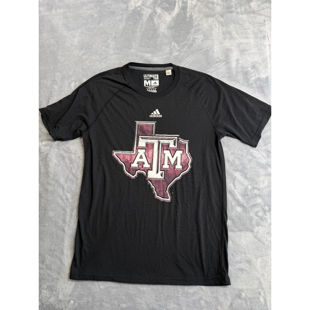 Texas A&M Aggies T Shirt Mens M Black Adidas Ultimate Climalite NCAA Football